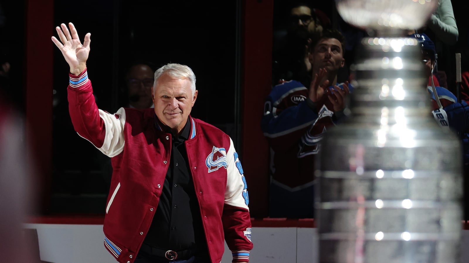 DENVER, COLORADO - DECEMBER 11: Claude Lemieux is honored at the the Colorado Avalanche's 30th Anniversary Celebration of the 1995-1996 season prior to the game against the Florida Panthers at Ball Arena on December 11, 2025 in Denver, Colorado. (Photo by Michael Martin/NHLI via Getty Images)