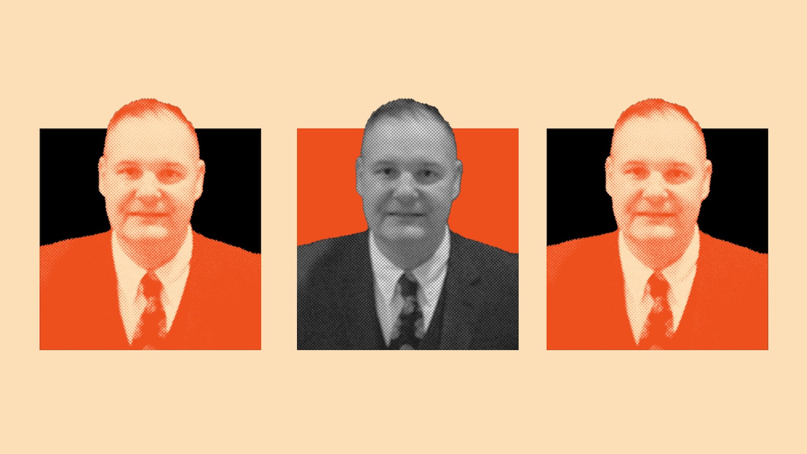 A photo illustration of PJ Herbert in a triptych in black and orange.