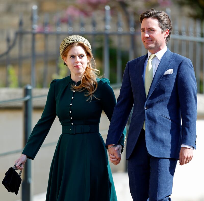 Princess Beatrice and Edoardo Mapelli Mozzi attend the traditional Easter Sunday Mattins Service at St George's Chapel, Windsor Castle on April 20, 2025 in Windsor, England.