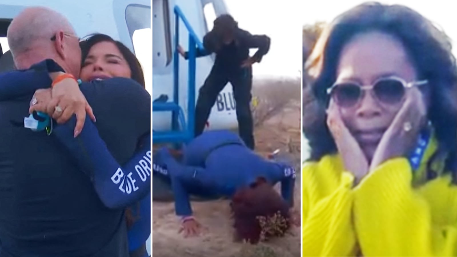 Jeff Bezos, Lauren Sanchez, Gayle King, Oprah Winfrey split image