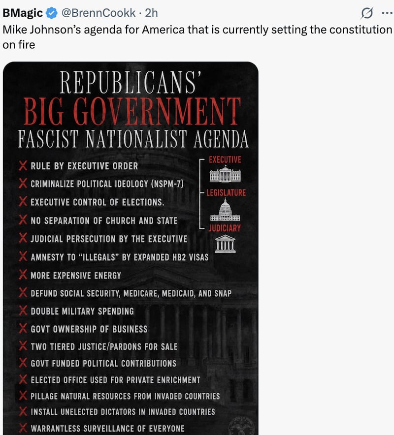 X user BMagic fact checks House Speaker's Mike Johnson complaints about the "communist" Democrats.