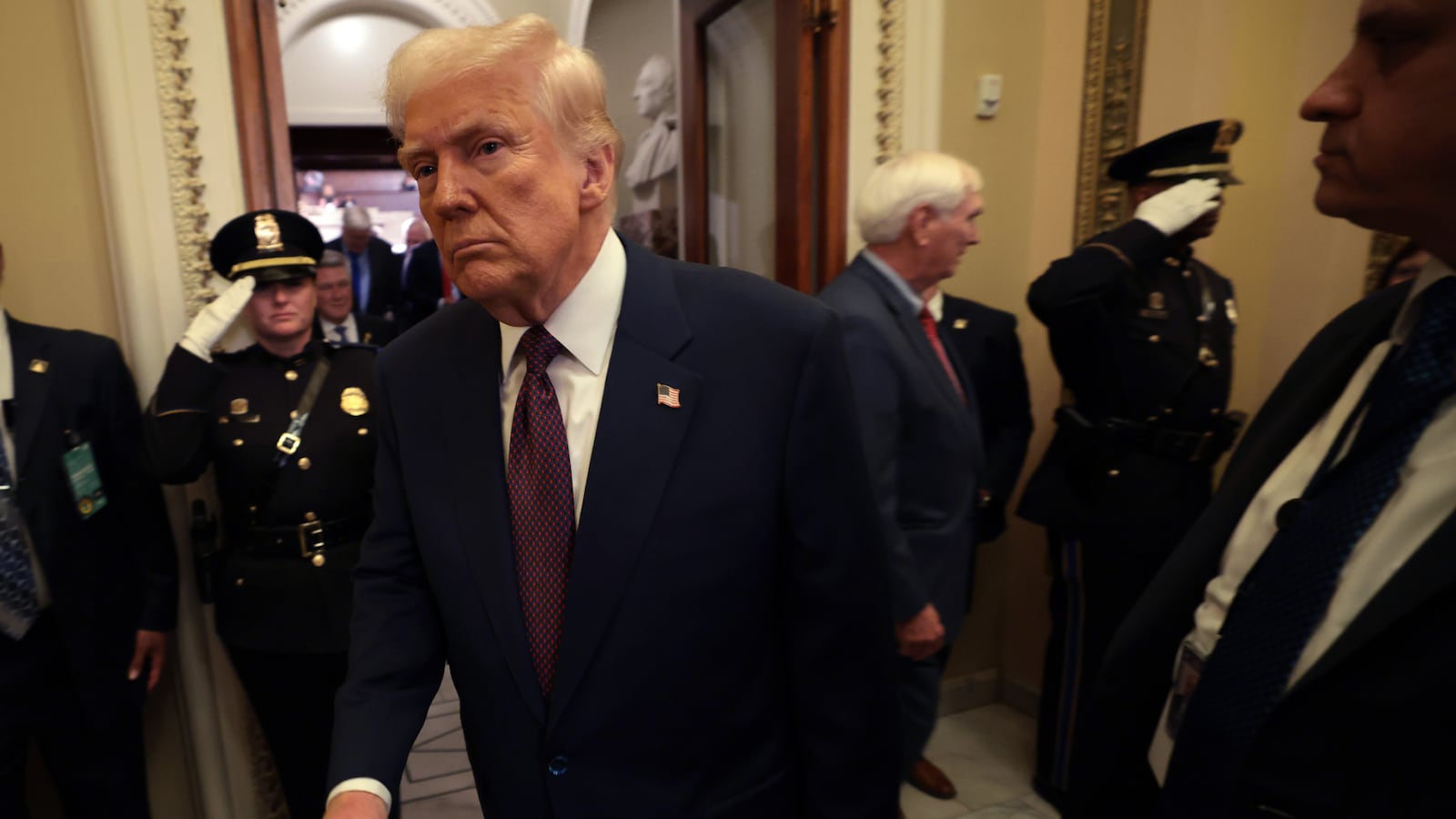 WASHINGTON, DC - MARCH 04: U.S. President Donald Trump leaves after addressing a joint session of Congress at the U.S. Capitol on March 04, 2025 in Washington, DC. President Trump was expected to address Congress on his early achievements of his presidency and his upcoming legislative agenda. (Photo by Win McNamee/Getty Images)