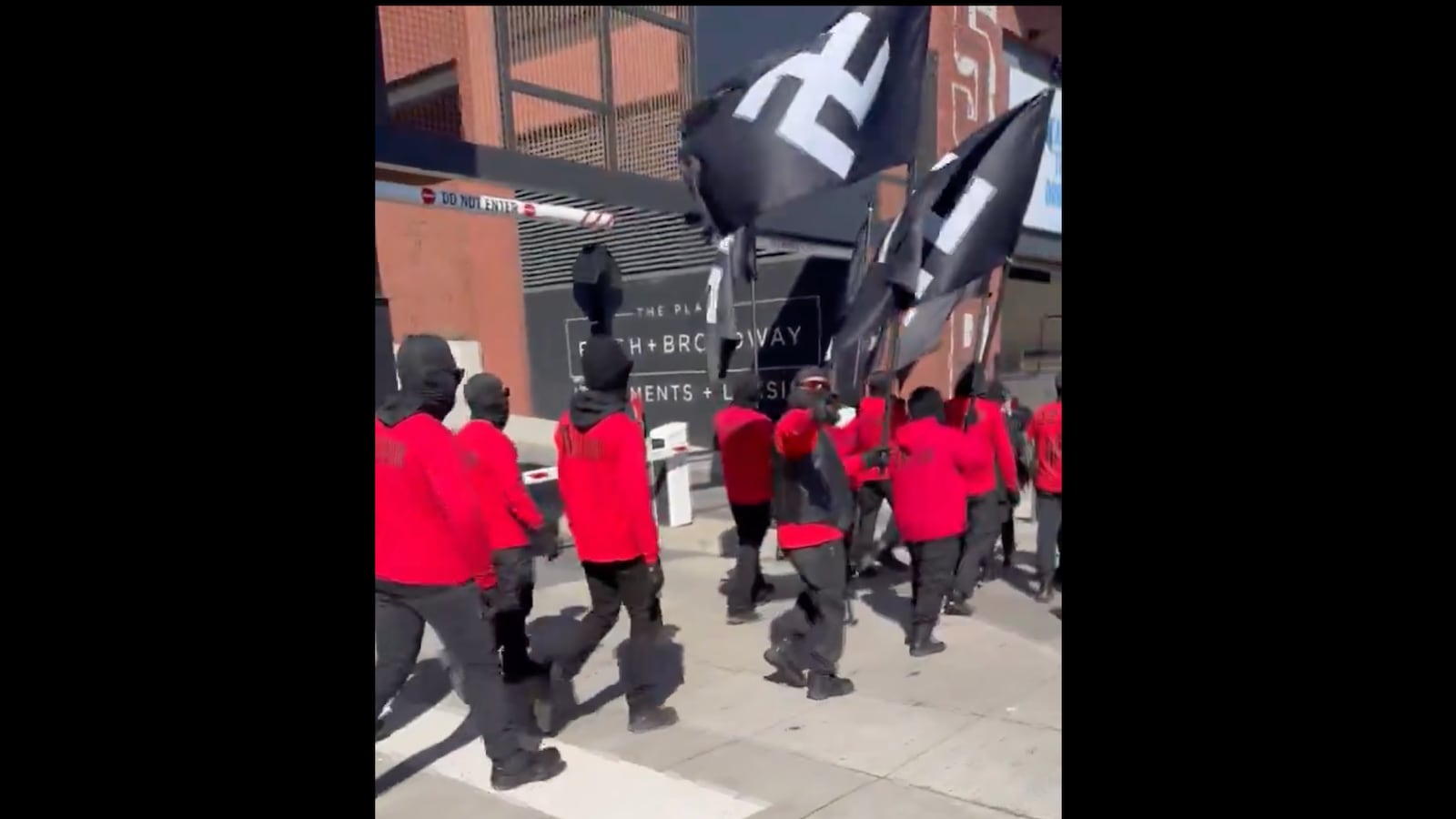Members of the white supremacist group "Blood Tribe" march through downtown Nashville.