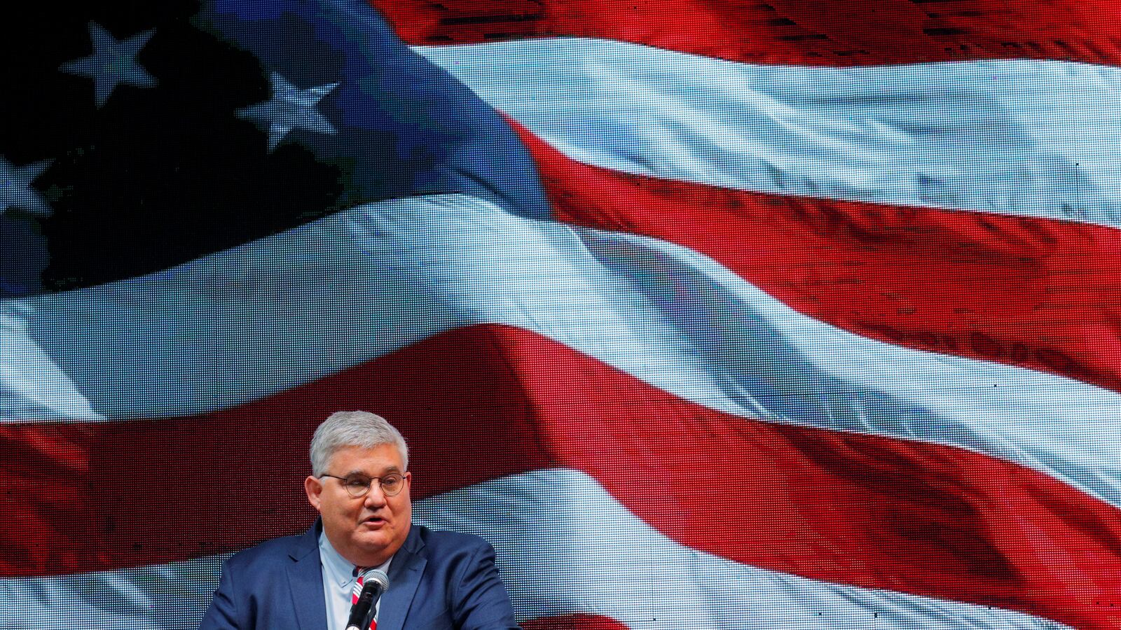 Chairman of the Georgia Republican Party David Shafer speaks at the GA GOP election night event for the run-off election for Georgia’s two Senate seats