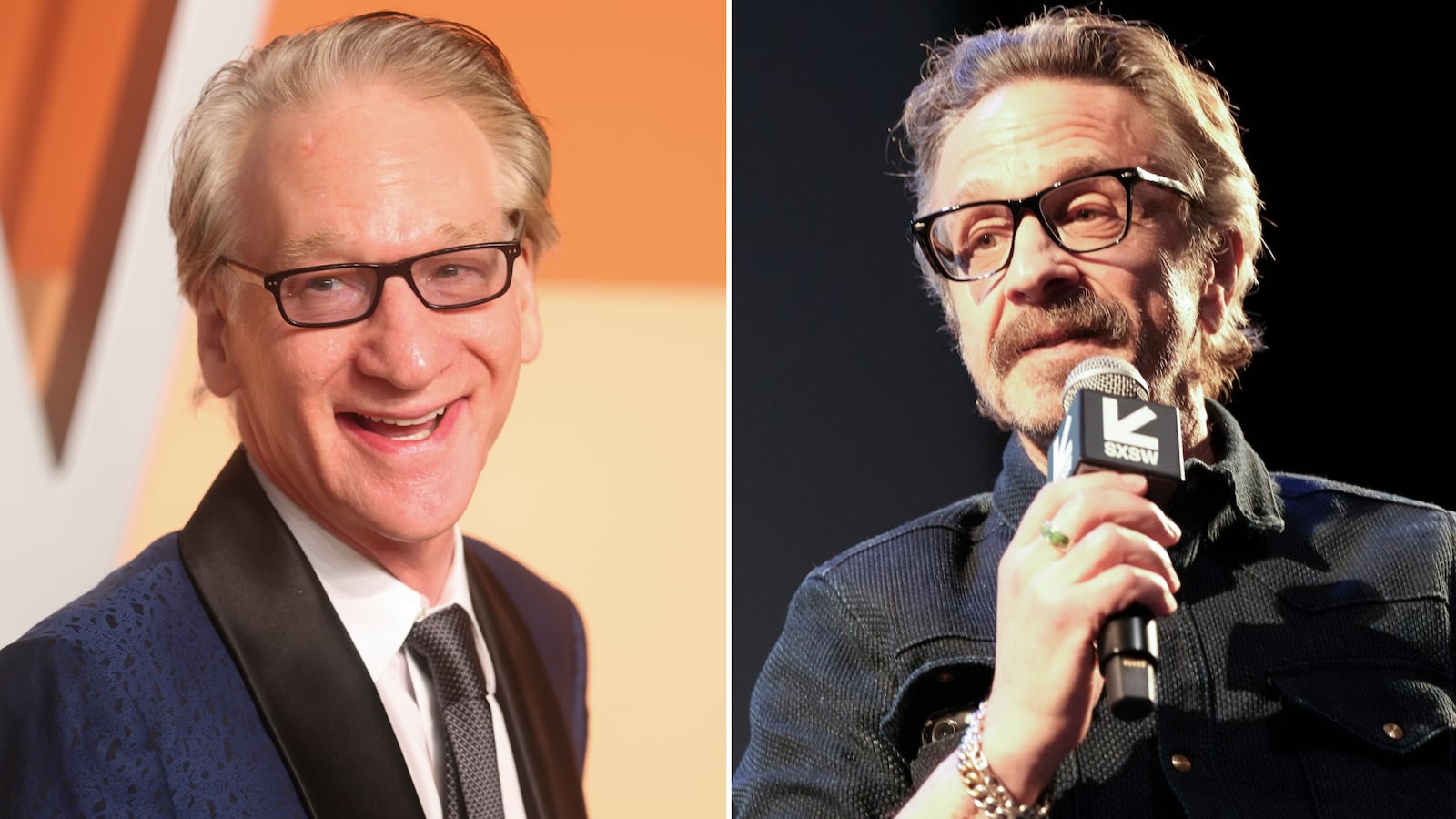 A split image of Bill Maher and Marc Maron.