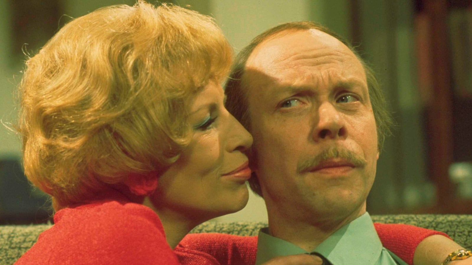 Actors Brian Murphy and Yootha Joyce in character as George and Mildred Roper on the set of George And Mildred.