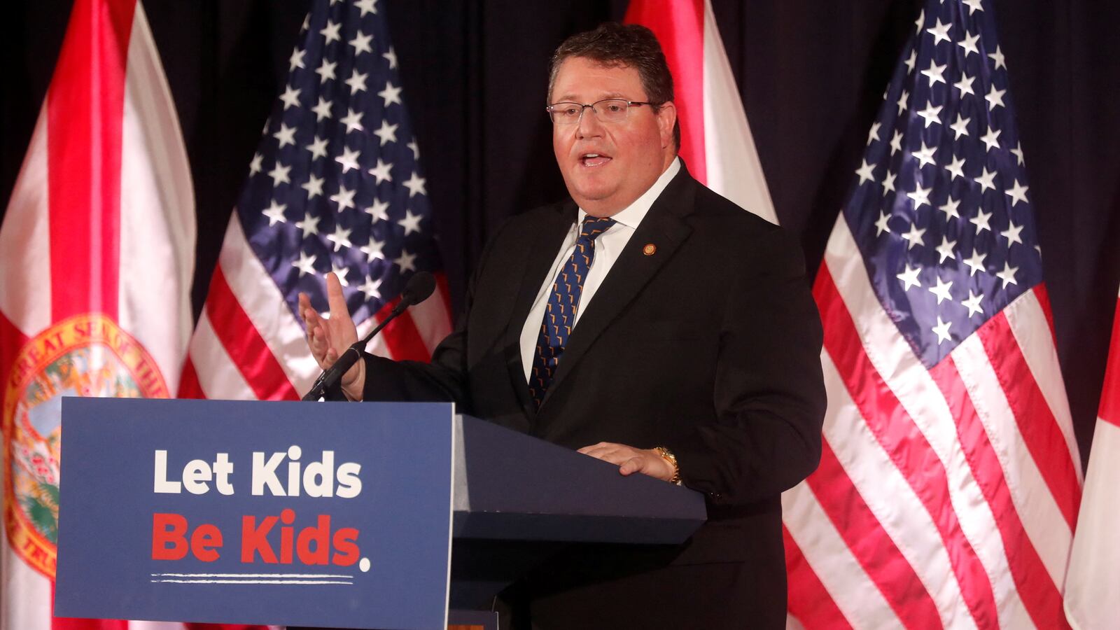 Florida State House Rep. Randy Fine speaks during a press conference in Tampa, Florida.