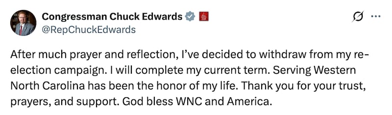 Screenshot of Chuck Edwards’ X post.