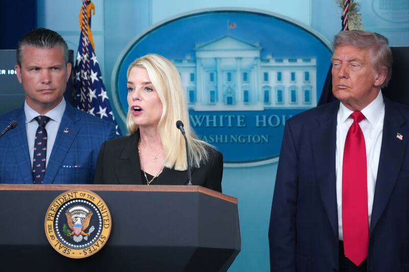 Pam Bondi, Donald Trump and Pete Hegseth