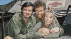 Alan Alda, as Captain Benjamin Hawkeye Pierce, Wayne Rogers, as Captain Trapper John McIntyre, and Loretta Swit, as Major Margaret Houlihan.
