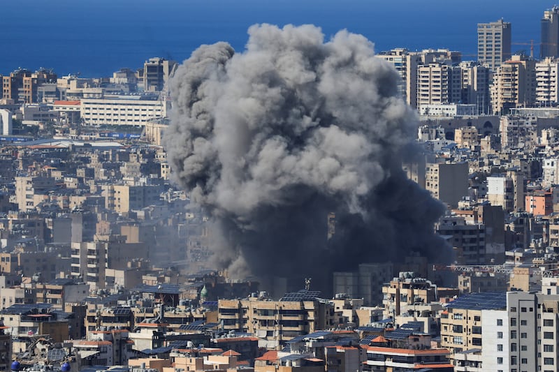 Smoke billows after an Israeli strike on Beirut's southern suburbs, following an escalation between Hezbollah and Israel amid the U.S.-Israeli conflict with Iran, Lebanon, March 9, 2026. REUTERS/Mohamed Azakir