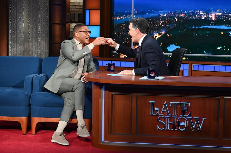 The Late Show with Stephen Colbert and guest Don Lemon during Monday's November 28, 2022, show.