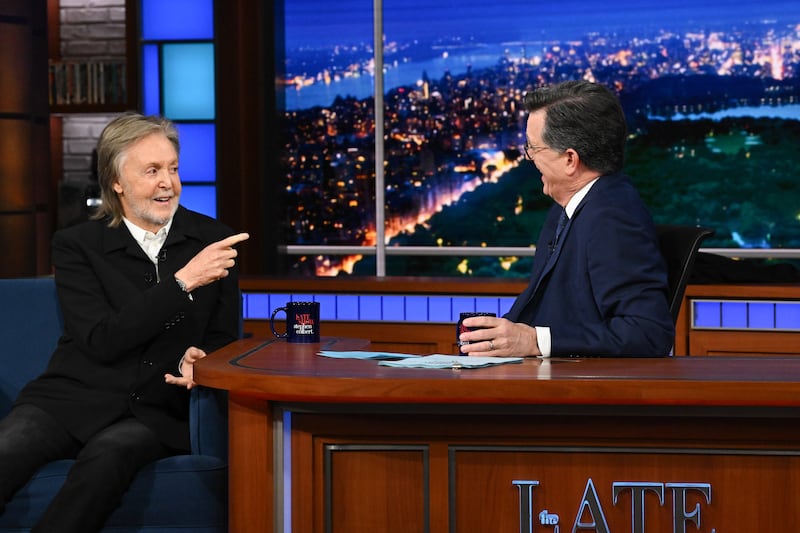 Paul McCartney and Stephen Colbert on the final episode of Colbert's "The Late Show."