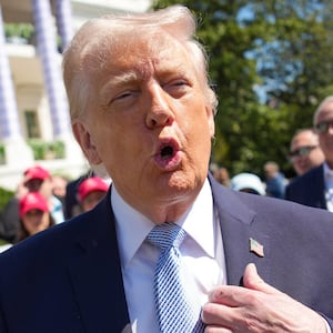 U.S. President Donald Trump speaks to the media as he attends the White House Easter Egg Roll on the South Lawn of the White House on April 06, 2026 in Washington, DC.