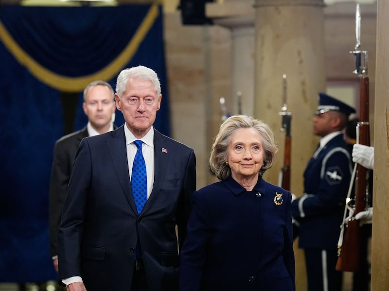 Former President Bill Clinton and former US Secretary of State Hillary Clinton arrive prior to the inauguration of President-elect Donald Trump at the United States Capitol on January 20, 2025 in Washington, DC. Donald Trump takes office for his second term as the 47th President of the United States.