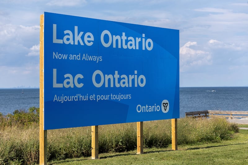 A sign reading "Lake Ontario, Now and Always" was unveiled by Ontario Premier Doug Ford lakeside.