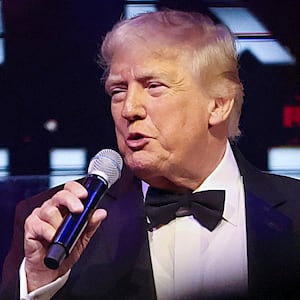 PALM BEACH, FLORIDA - DECEMBER 31: U.S. President Donald Trump speaks to guests during a New Year’s Eve event at his Mar-a-Lago home on December 31, 2025 in Palm Beach, Florida. The President addressed guests and celebrated the arrival of 2026. (Photo by Joe Raedle/Getty Images)