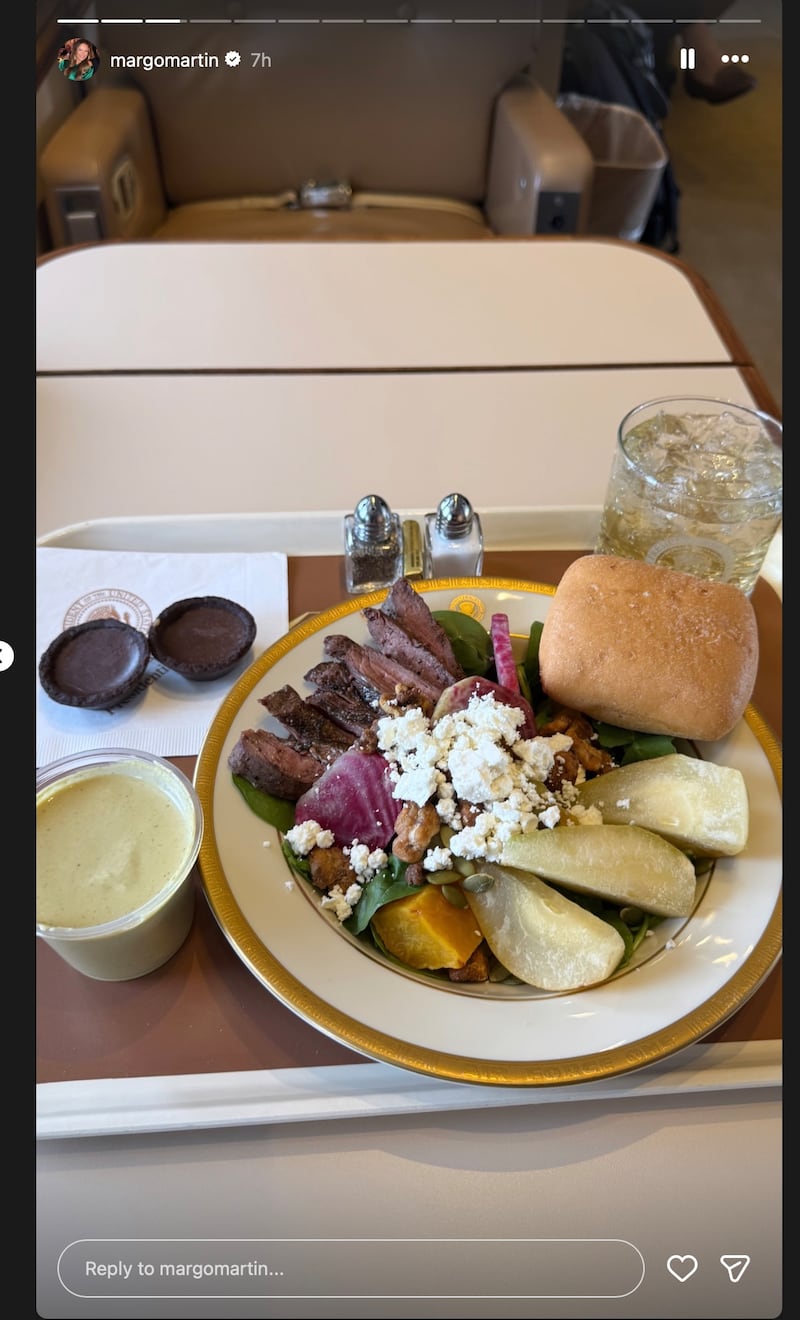 Picture of Air Force One meal from Margo Martin's Instagram.