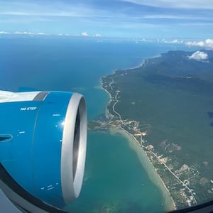 Phu Quoc resort island is seen via the window of an airplane after the Vietnamese government eased the lockdown following the coronavirus disease (COVID-19) outbreak, Phu Quoc Island, Vietnam May 8, 2020. Picture taken May 8, 2020. R