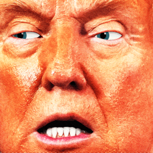 Close up of Donald Trump with his eyes darting back and forth