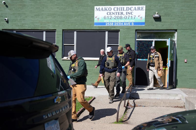 MINNEAPOLIS, MN. - APRIL 2026: FBI and law enforcement agents raid Mini Childcare (formerly Mako Childcare) in south Minneapolis on Tuesday, April 28, 2026. Mini Childcare was one of 22 sites targeted Tuesday morning as part of a fraud probe in Minnesota. (Photo by Anthony Souffle/The Minnesota Star Tribune via Getty Images)