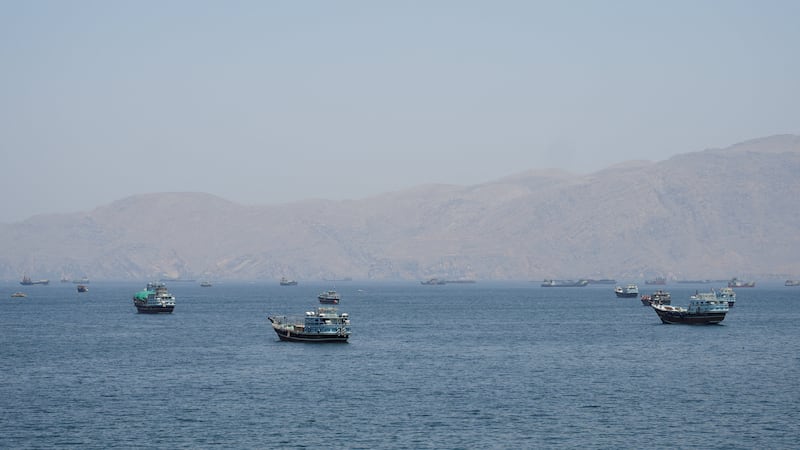 Vessels in the Strait of Hormuz, Musandam, Oman, May 6, 2026 after Trump announced on May 5 that he was pausing "Project Freedom."