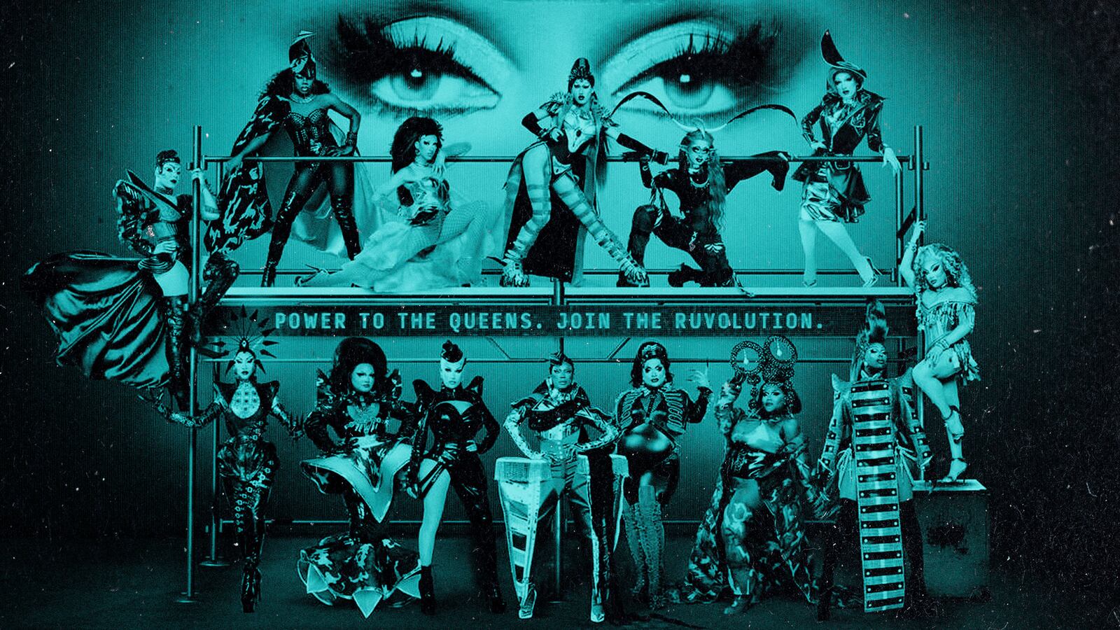 An illustration including a photo of RuPaul’s Drag Race Season 16 on MTV