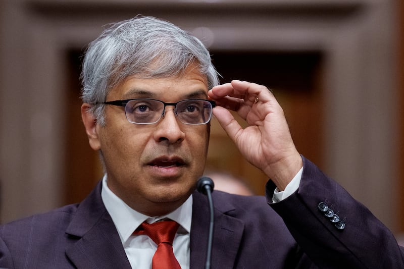 Jayanta Bhattacharya speaks at his confirmation hearing before the Senate Committee on Health, Education, Labor, and Pensions on Capitol Hill on March 5, 2025 in Washington, DC.