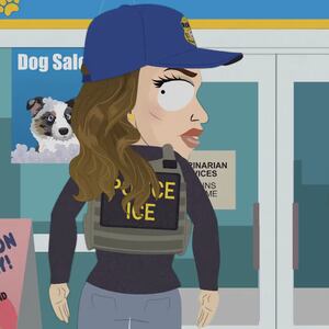 Kristi Noem at a pet store in the end credits of South Park episode "Got a Nut".