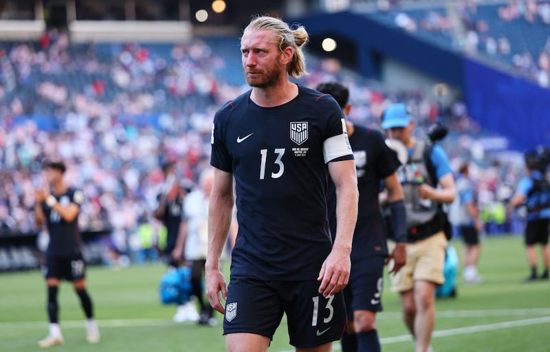 Tim Ream of the U.S. looks dejected after the match following their elimination from the World Cup.