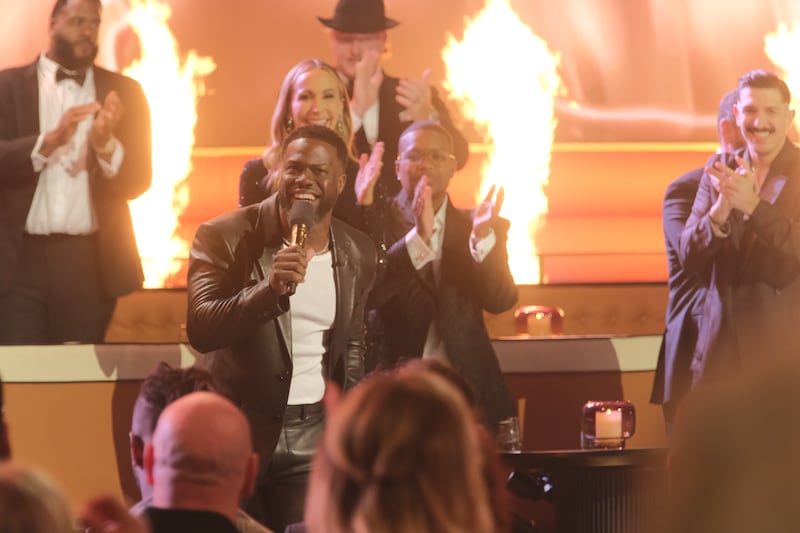 Tom Brady, Nikki Glaser, Sam Jay, Andrew Schulz at G.R.O.A.T. The Greatest Roast Of All Time: Tom Brady for the Netflix is a Joke Festival at the Kia Forum on Sunday, May 5, 2024 in Inglewood, CA. Cr. Adam Rose/Netflix © 2024