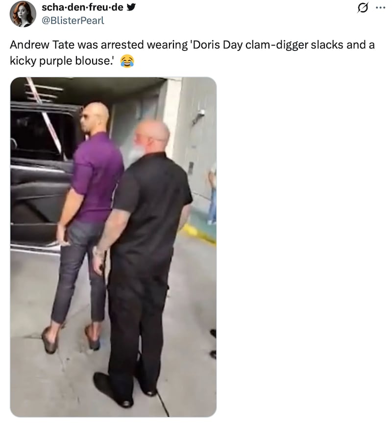 Andrew Tate's arrest outfit gets slammed on social media.