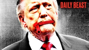 Donald Trump with zipped lips.