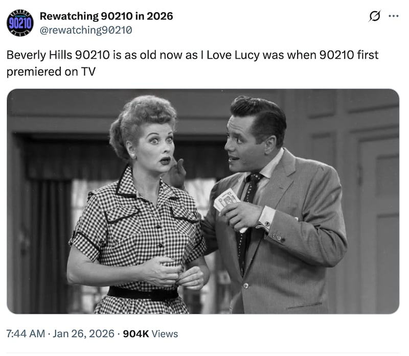 A screenshot of a X post by @rewatching90210