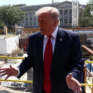 U..S. President Donald Trump speaks at the site of ongoing construction of the planned White House ballroom in Washington, D.C., U.S., May 19, 2026. REUTERS/Kevin Lamarque