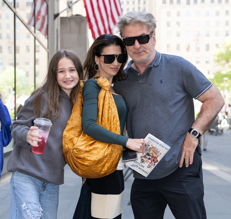 (left to right) Carmen Baldwin, Hilaria Baldwin, and Alec Baldwin