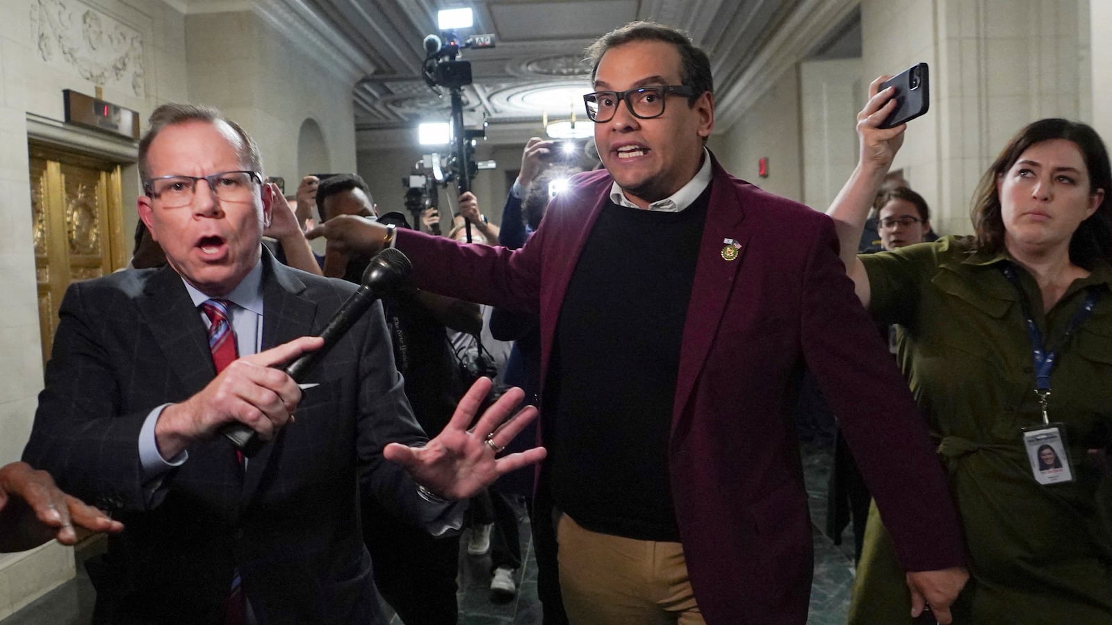 George Santos (R-NY) screams about an anti-war protestor, who said he was a Jewish-American, being a \"terrorist sympathizer\"