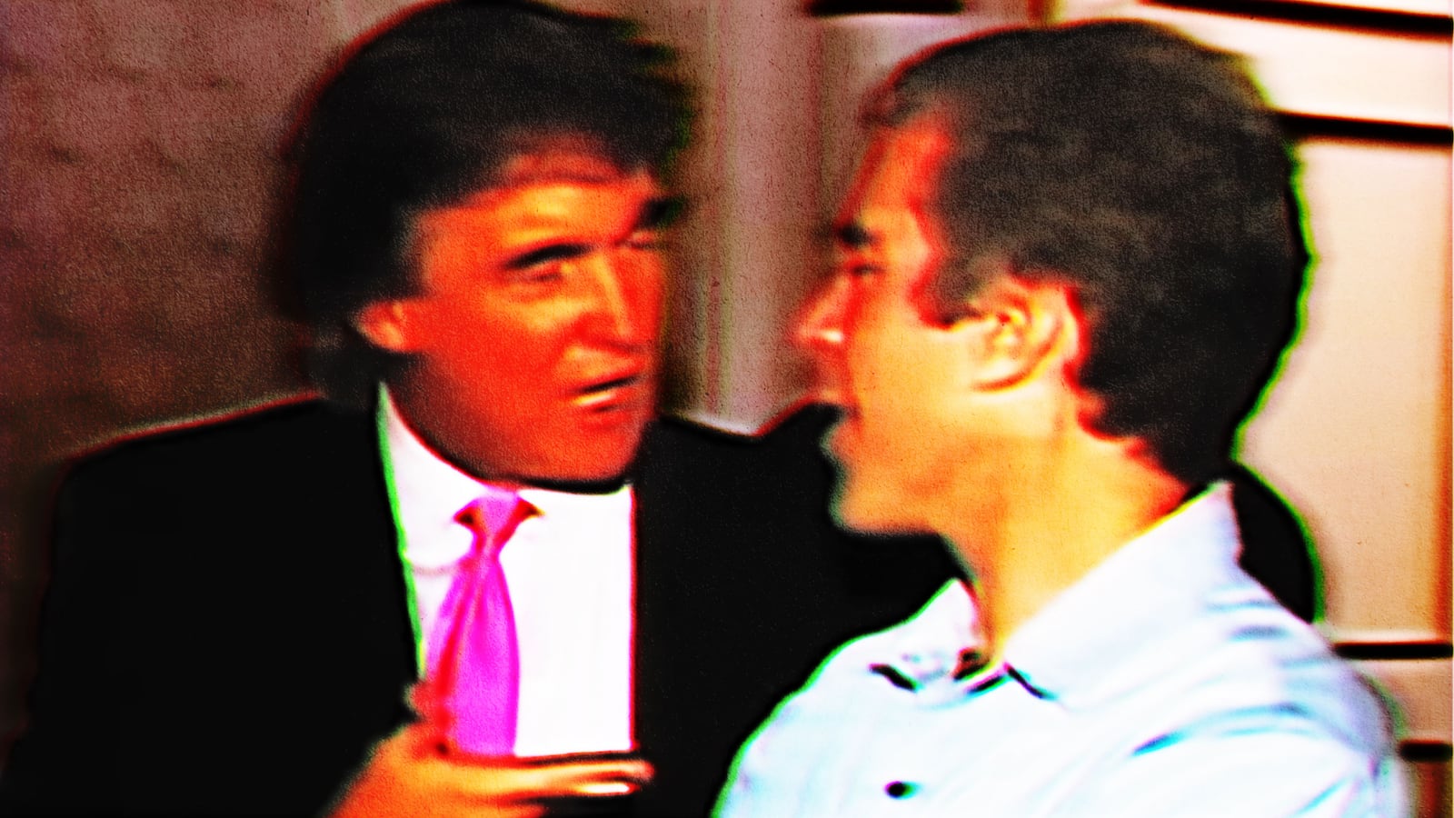 Distorted image of Donald Trump and Jeffrey Epstein