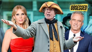 A photo illo illustration of Cheryl Hines, Larry David, and RFK Jr.