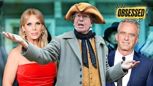 A photo illo illustration of Cheryl Hines, Larry David, and RFK Jr.
