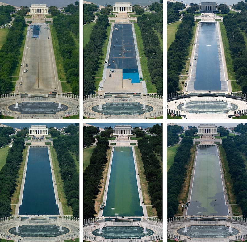 Pictures of the renovations of the Reflecting Pool taken between May 2 and June 18 reveal just how badly Trump’s project has backfired.
