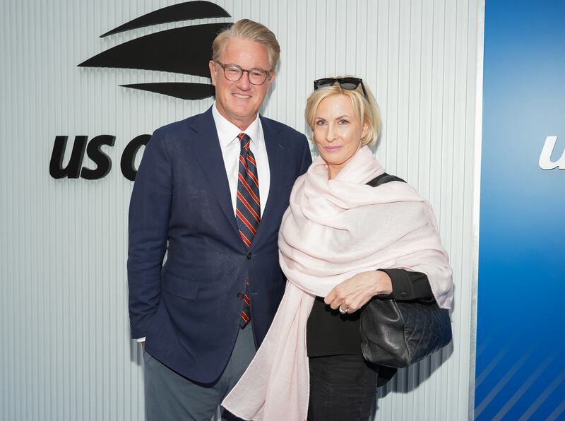 Joe Scarborough, Mika Brzezinski at the US Open Women's Semifinals Blue Carpet held at the USTA Billie Jean King National Tennis Center on September 04, 2025 in Queens, New York.
