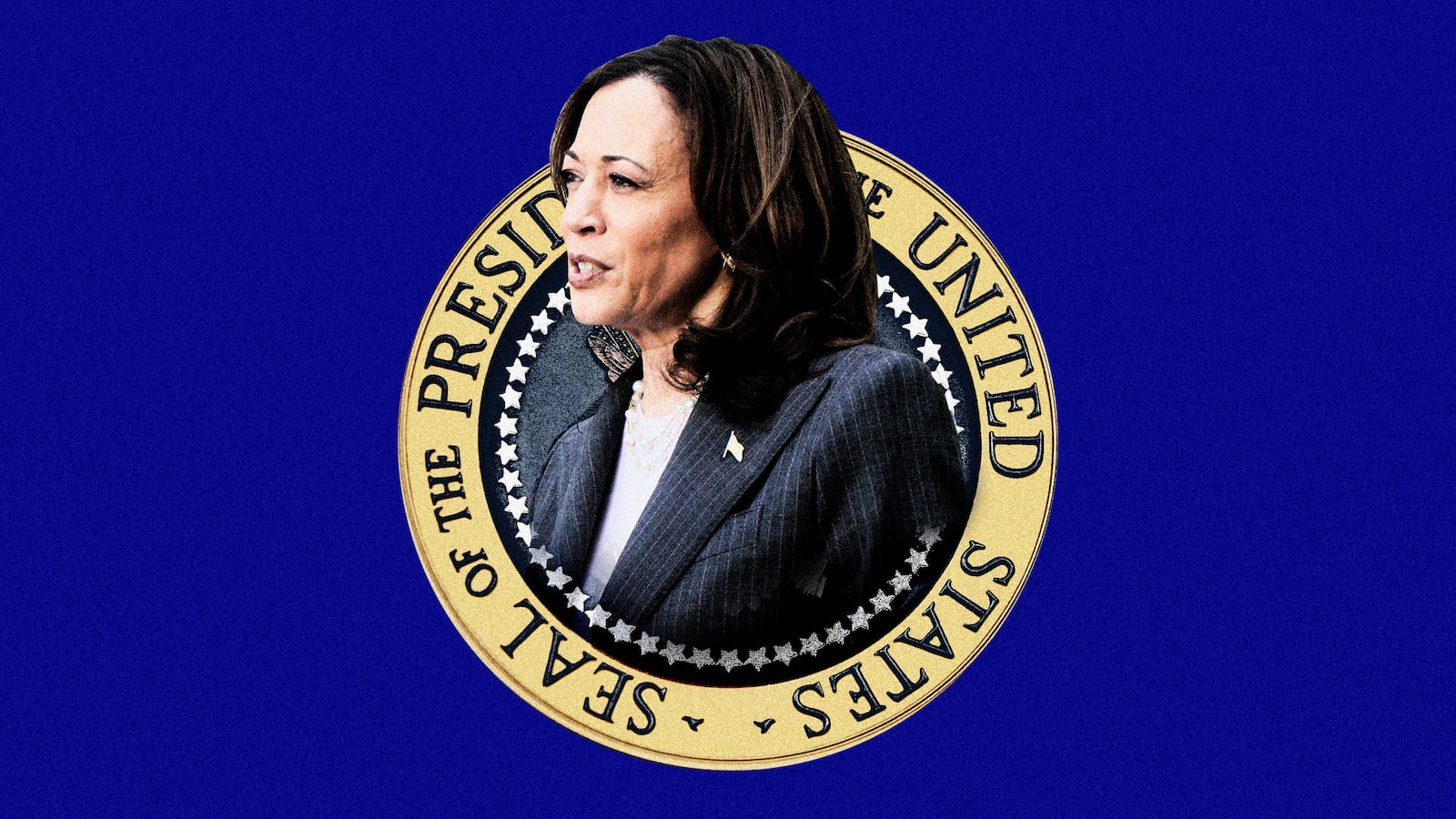A photo illustration of Kamala Harris.