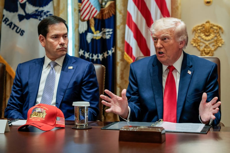 U.S. President Donald Trump and Secretary of State Marco Rubio attend a cabinet meeting in the Cabinet Room at the White House, in Washington, D.C., U.S., May 27, 2026. REUTERS/