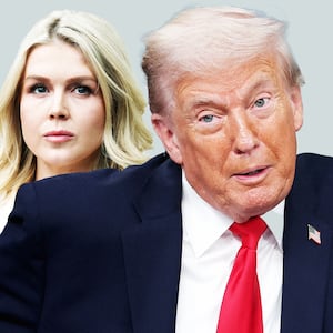 A photo illustration of Donald Trump and Karoline Leavitt.