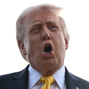 US President Donald Trump speaks with reporters at Palm Beach International Airport in West Palm Beach, Florida on May 2, 2026, before boarding Air Force One en route to Miami. (Photo by Jim WATSON / AFP via Getty Images)
