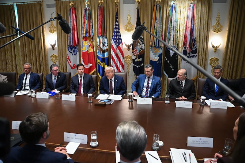 Donald Trump speaks during a cabinet meeting in the Cabinet Room of the White House.