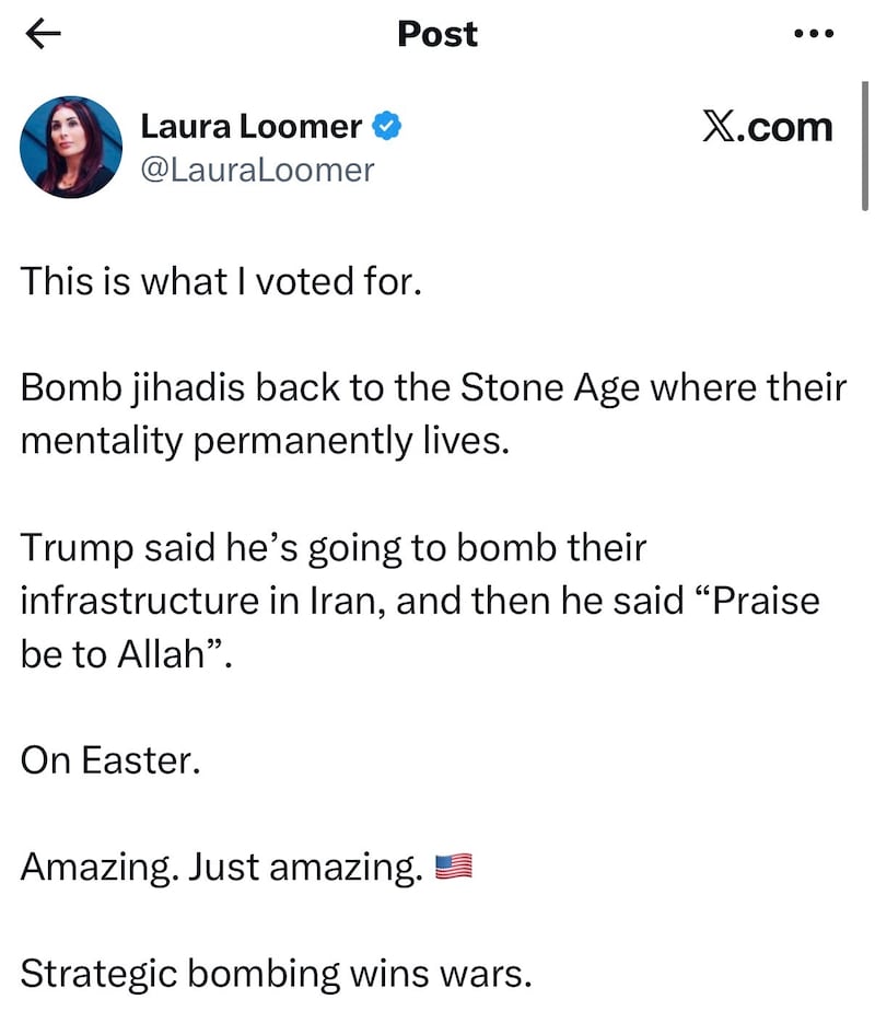 MAGA Mouthpiece Loomer was thrilled over Trump's post.