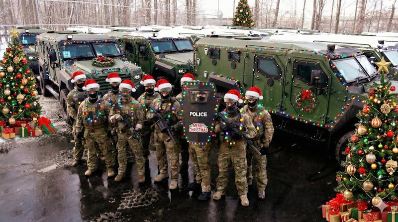 The computer-generated image of Christmasy federal agents, which saw DHS criticized.