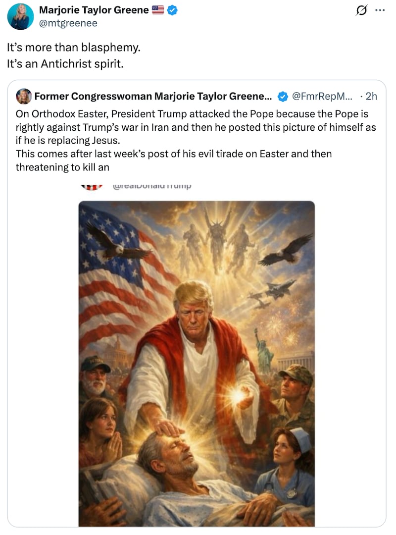 MTG X post on Trump Truth Social Jesus post